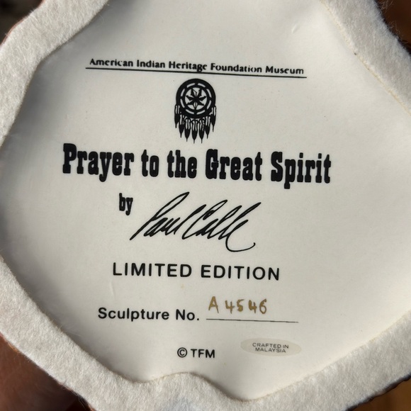 Vint. Prayer to the Great Spirit Limited Edition Statue American Indian Heritage - Picture 5 of 7